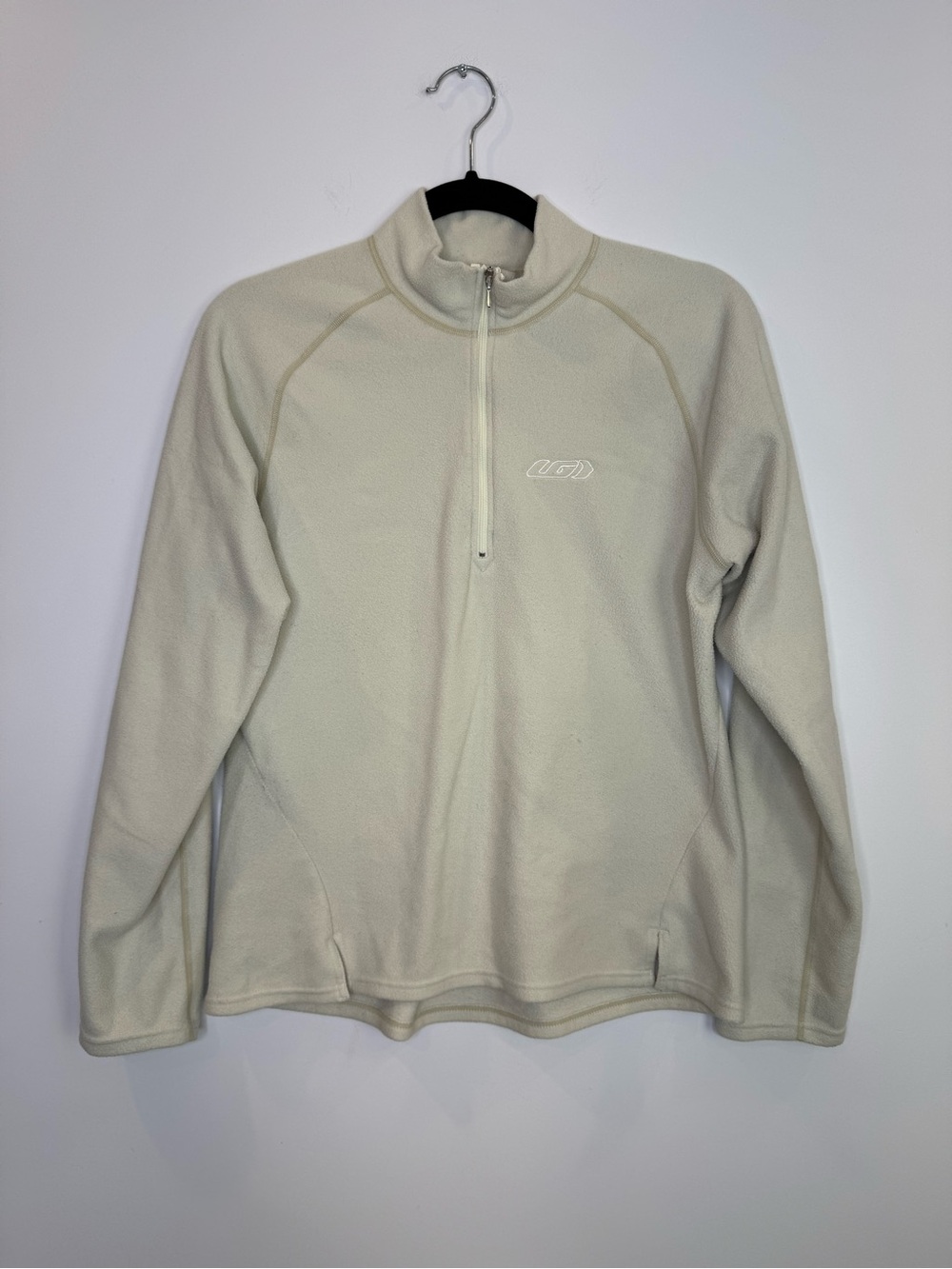 Vtg Louis Garneau Light Beige 1/4 Zip Fleece Pullover outdoor gorpcore